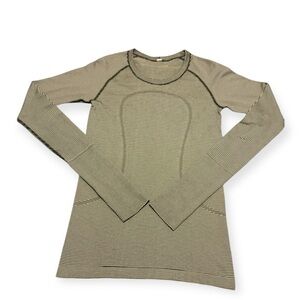 Lululemon Swiftly Tech Long Sleeve Top Size 6 Black White Stripes Active READ